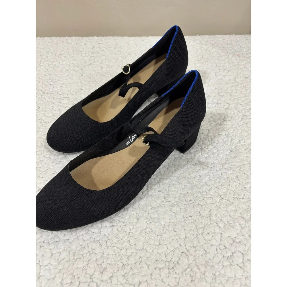 Rothys Womens 13 Black Mary Jane Block Heel Shoes Washable Sustainable Preppy